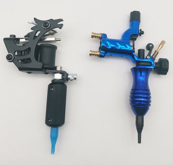 

new blue dragonfly rotary tattoo machine gun shader liner and black dragon handmade steel tatoo motor gun with grip supply for artists