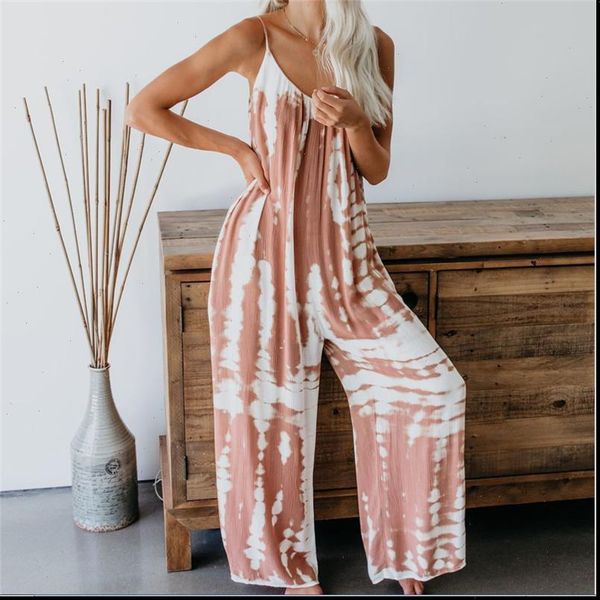 

women tie dye jumpsuit spaghetti strap loose overalls baggy long pants playsuits female stylish romper outfits drop shipping, Black;white