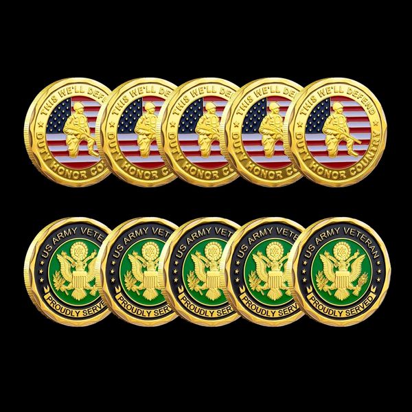 

5pcs non magnetic metal craft proud served this we'll defend duty honor country veteran day us flag army challenge coin with capsule