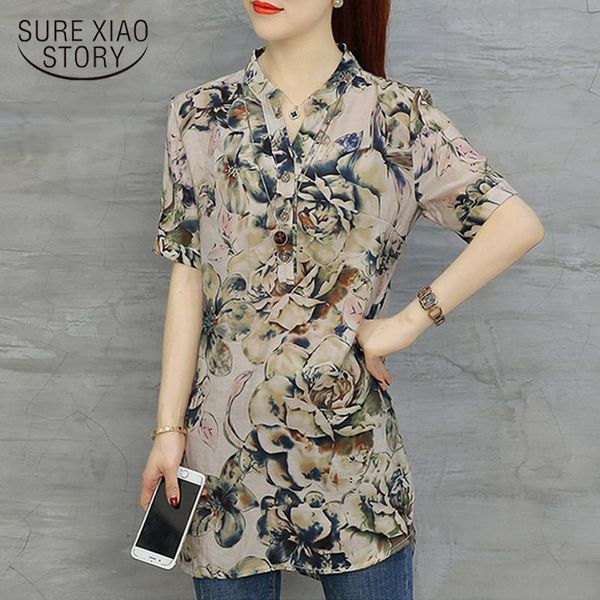 

plus size v-neck printing women blusas fashion chiffon women's clothing short sleeve loose women shirt blouse d532 30, White