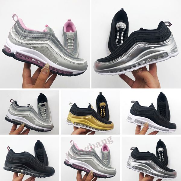 

2021 youth kids shoes og triple white running boys girl metallic gold silver bullet pink children trainer sports sneaker, Black