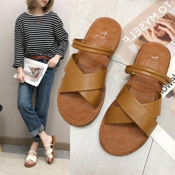 

2021 summer korean version of the new casual flat comfortable sandals and slippers women's fashion two-wear women's shoes, Black