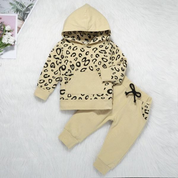 Девушка одежда набор леопарда большие карманные толстовки + брюки осенние хлопчатобумажные мягкие детские одежда из двух частей наборы 3-24 месяца