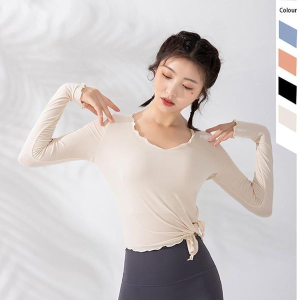 

yoga outfits style shirt long sleeves solid slim flounce sport crop for women fitness workout gym wear1, White;red