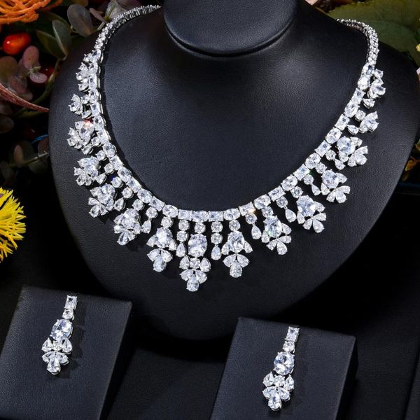 

earrings & necklace soramoore luxury 2pcs jewelry set for women wedding yellow cubic zirconia crystal cz dubai bridal sets 2021 dress trendy, Silver