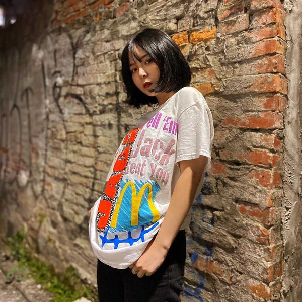 

chao brand travis scott cactus jack co branded -note foam print graffiti short sleeve t-shirttdjv, White