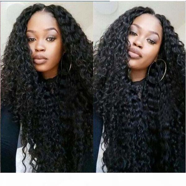

virgin human hair wigs natural hairline pre plucked lace front wig for black women deep curly wave machine made wig all stock, Black;brown