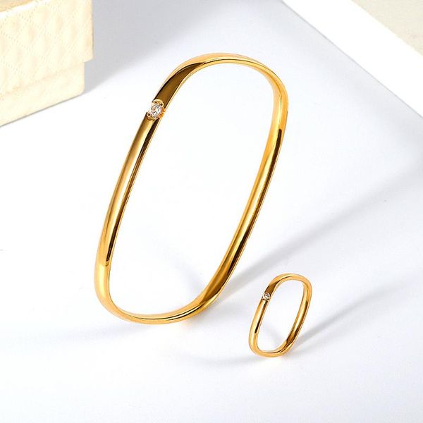 

earrings & necklace stainless steel square design crystals bangle and ring for women gold color love engegament jewelry set bijoux femme, Silver