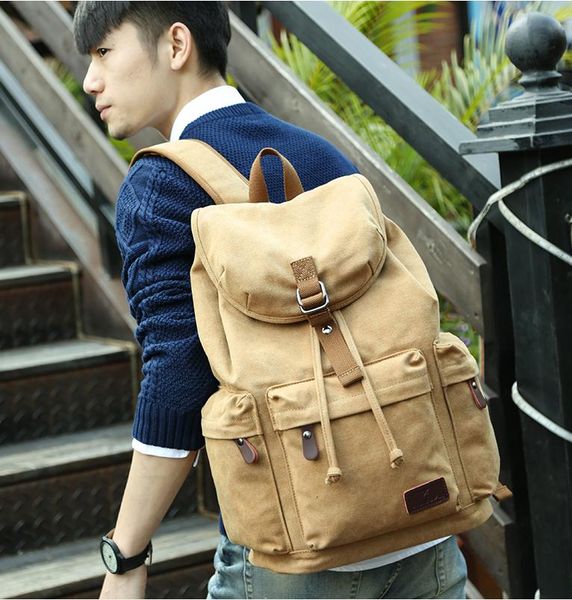

backpack pb3703 simple and casual retro men's canvas high school college student bag