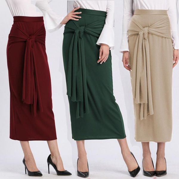 

skirts plus size faldas mujer moda abaya muslim arabic long high waist maxi bandage bodycon korean skirt jupe femme womens, Black