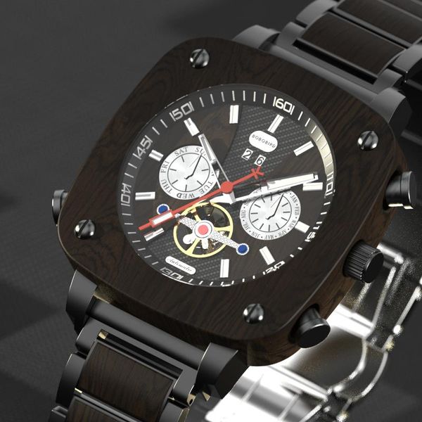 

wristwatches men mechanical wooden watches customize business automatic wristwatch 30m waterproof chronograph clock's drop bobo bird, Slivery;brown
