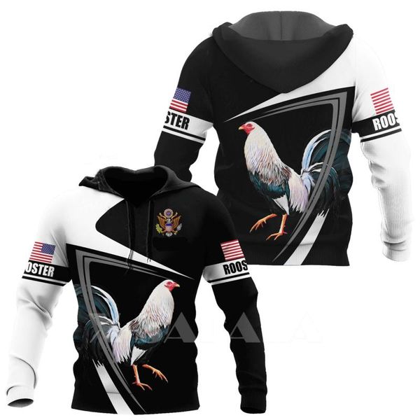 

men's hoodies & sweatshirts rooster animal tattoo art 3d printed hoodie man female zipper pullover sweatshirt hooded jersey streetwear, Black