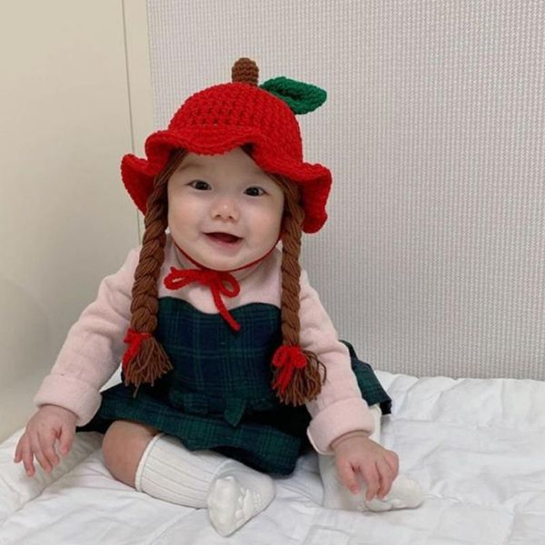 

autumn winter knitted baby wig hat born wigs brades ear protection ruffle cap xx9f caps & hats, Yellow