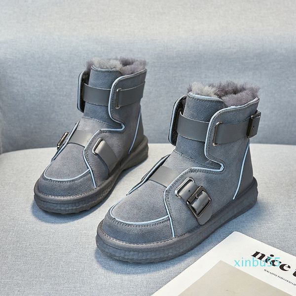 

women lead womens flat designer boots winter fur plush warm slippery wear-resisting rubber buckle designers wool noctilucent leather shoes, Black