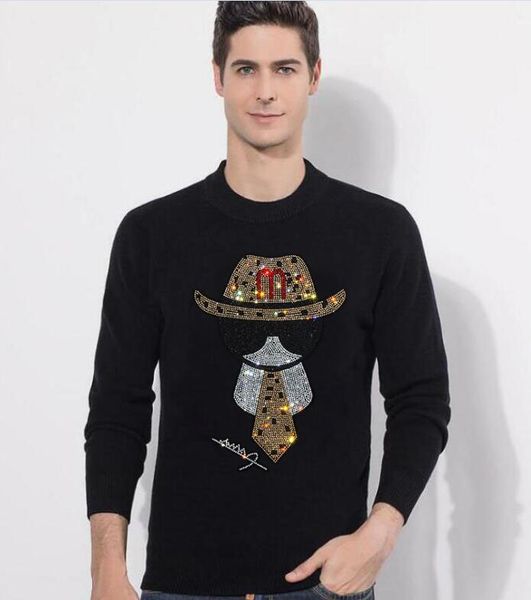 

men's rhinestone sweaters winter male fashion sportswear white and black new design, White;black