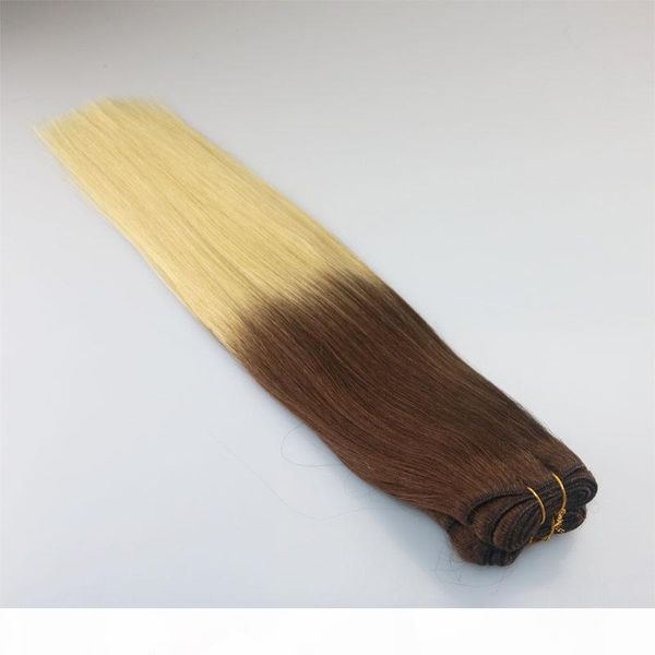 

human hair weave ombre dye color brazilian virgin hair weft bundle extensions two tone 4#brown to #613 bleached blonde, Black