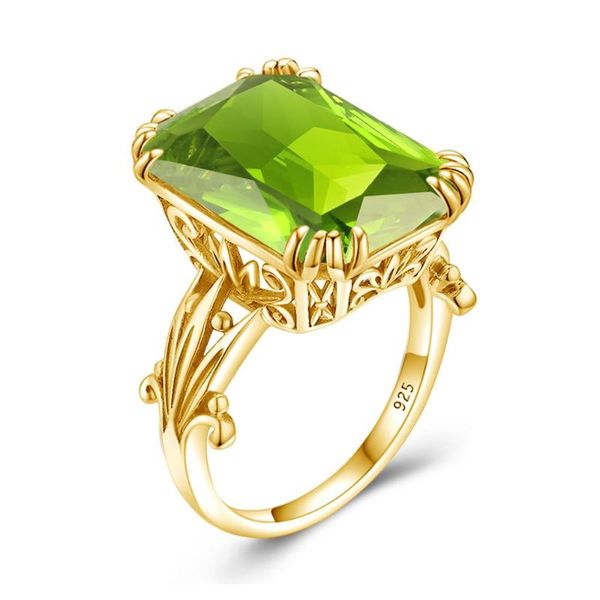 

cluster rings 14k gold color natural peridot ring 925 sterling silver for women wedding engagement gemstones jewelry genuin, Golden;silver