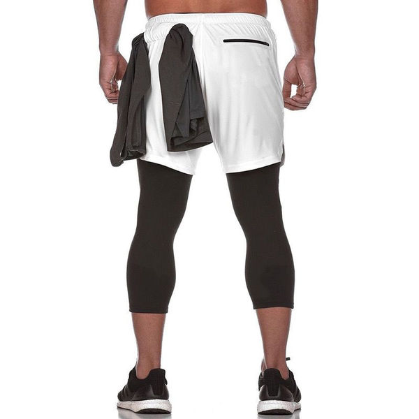 

men's shorts 2021 sporting pants men elastic breathable two piece running training gyms ankle-length quick-drying, White;black