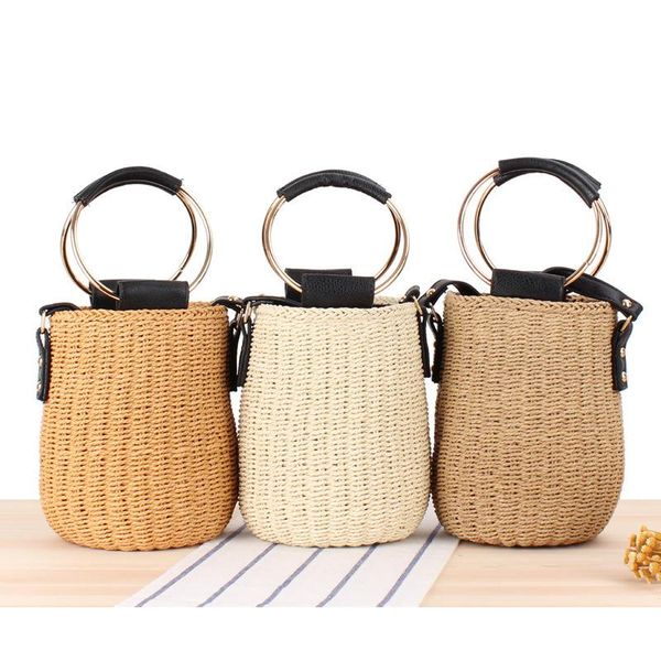 

duffel bags women's style cylindrical bag simple ins dual-use straw woven beach all-matching