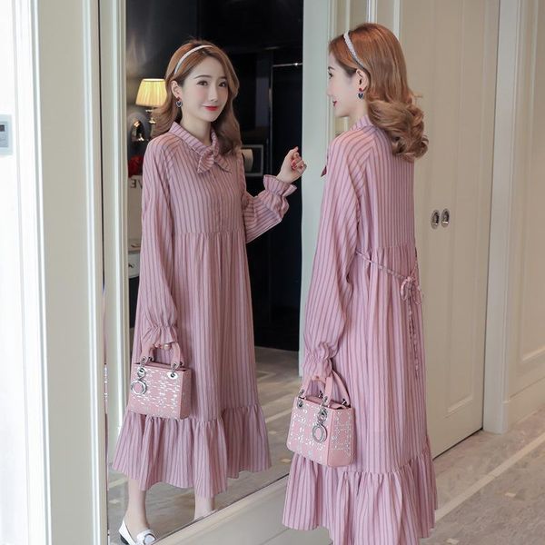 

maternity dresses dress spring striped printed long sleeve breastfeeding dress,maternity skirt, White