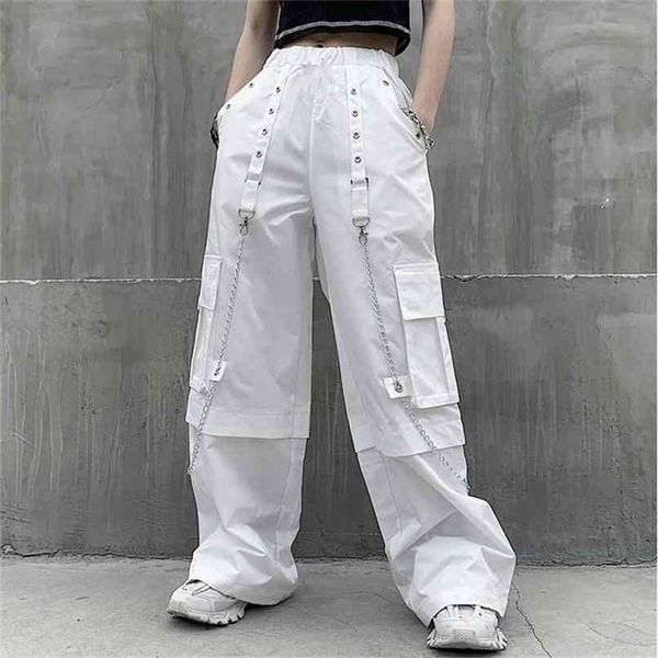 

houzhou mall goth white cargo pants women gothic harajuku hippie streetwear chain punk loose baggy oversize korean style 210915, Black;white