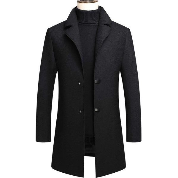

2021 new autumn winter men slim fit warm coats solid casual mid length wool overcoat mens trench coat jacket black ob8d