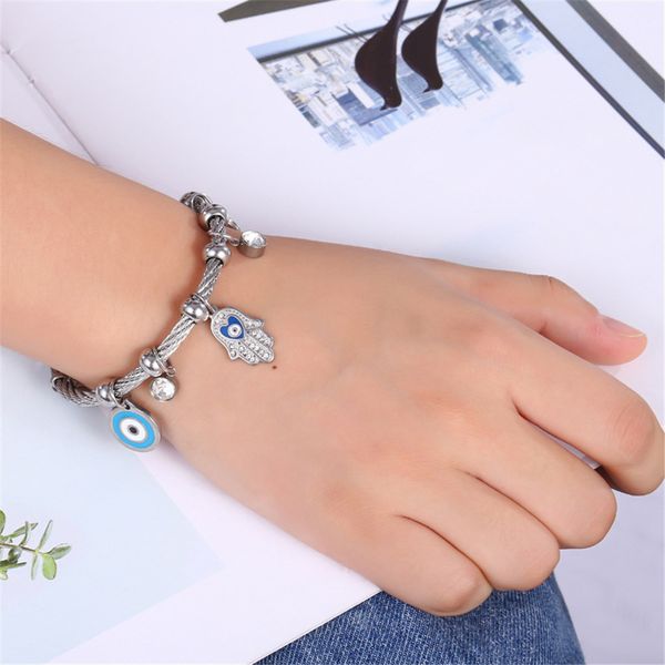 

hand of fatima stainless steel evil eye bracelets& bangles islamic turkish fashion adjustable bracelet for women no fade jewelry, Black