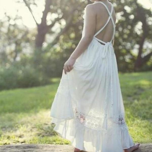 

girl's dresses formal bohemian style chiffon flower girls dress for wedding spaghetti strap criss cross backless kids party gown beach, Red;yellow