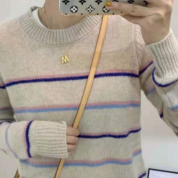 

2021 new women colorful contrast striped wool sweater pavh, White;black