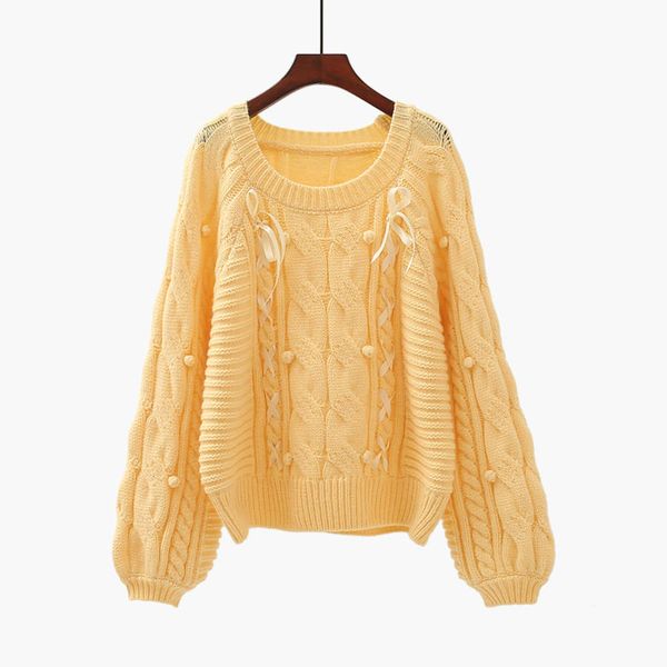 

short twist sweater women's pullover autumn and winter 2020 new gentle wind loose tie knit top, White;black