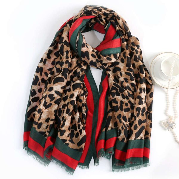 

leopard pattern cotton hemp scarf for women in autumn and winter, Blue;black