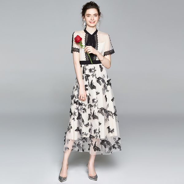 

embroidered summer butterfly waist vintage elegant thin mesh dress party ta710 vruj, Black;gray