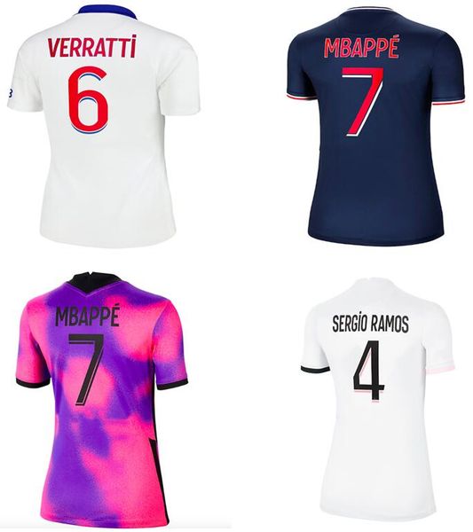 

women soccer jerseys messi 2021 2022 paris fourth 3rd home away third hakimi sergio ramos mbappe 21 22 ladies football shirts di marwqea, Black;yellow