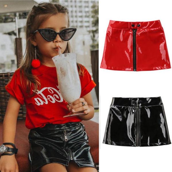 

skirts 2021 winter tutu skirt girl pu faux leather elastic baby kids black red short clothing girls clothes, Blue