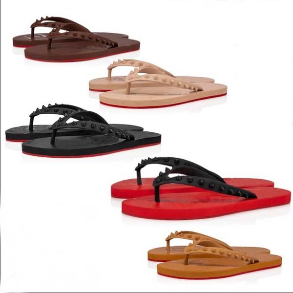 

summer men's beach slip on slides,fashion women men brand paris red bottom loubi flip flat sandals slippers studs men's flip flops, Black