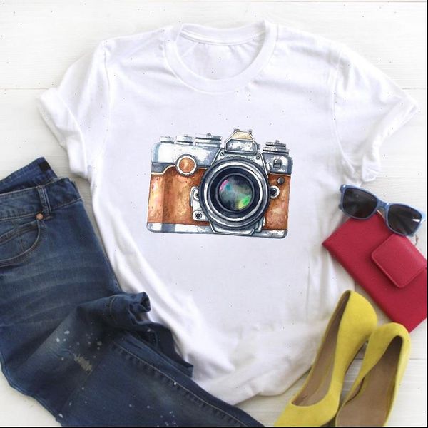 

women camera vintage style cute print short sleeve ladies summer t tee female shirt clothes tshirt womens graphic t shirt, White