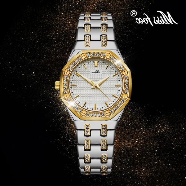 

missfox dropshipping watches gold sier luxury diamond women's watch brand waterproof iced out clock 2021 new, Slivery;brown