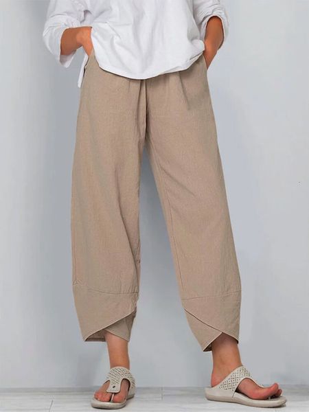 

new female-style wide casual loose leg cotton elastic waistline solid color versatile nine women's pants stitches qyey, Black;white