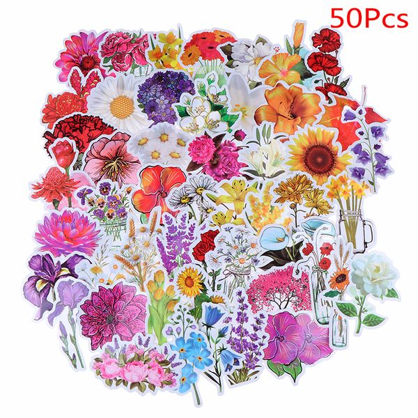 

50Pcs/set Beautiful Colorful Flowers Blooms Memo Stickers for Laptop Car Skateboard Helmet Suitcase Stationery gift For kids