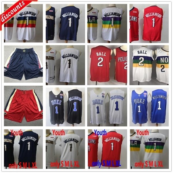 

2020 new 1 williamson jerseys lonzo 2 ball basketball jersey college blue white red man kids youth, Black;red