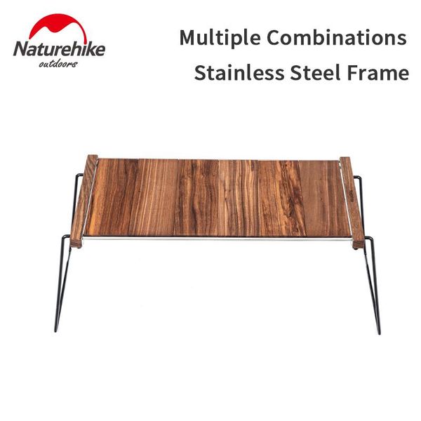 

naturehike outdoor camping table square stainless steel frame leisure table wood bearing 40kg folding stable portable relax life