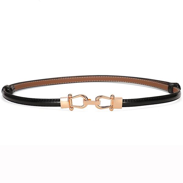 

[himunu] patent leather belt for women fashion brand alloy metal hasp buckle designer strap female for jeans thin waistband, Black;brown