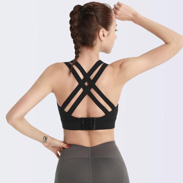 

yoga outfit bra woman high impact sports cross-back gym workout running push-up crop quick dry stretchy fitness
