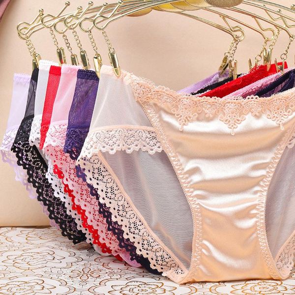 

women's panties satin silk underwear lingerie lace open thong g-pants pajamas intimates nightwear, Black;pink