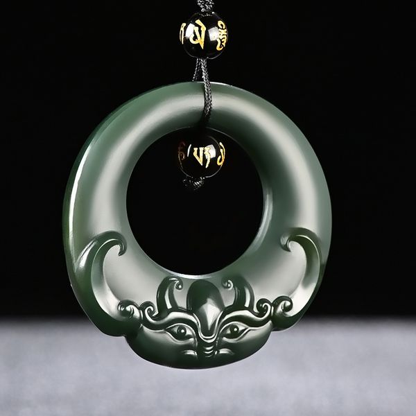 

natural 7a hetian green jade pendant hand carved pendants necklace brand men women real jade jewelry jadeite, Red;blue