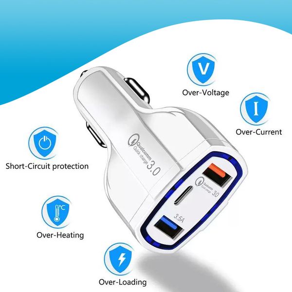 

3port car charger 3 5a usb qc3 0 typec fast charging mini quick chargers vehicle adapter for iphone xiaomi samsung without package