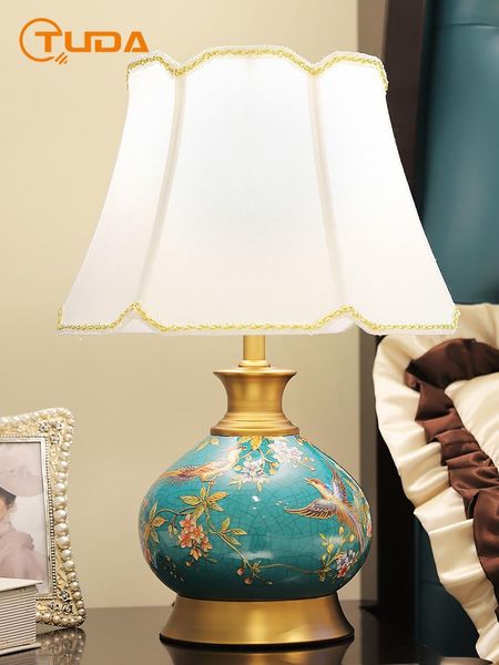 

american ceramic table lamp for living room bedroom bedside lamp led night study desk home decor eu plug