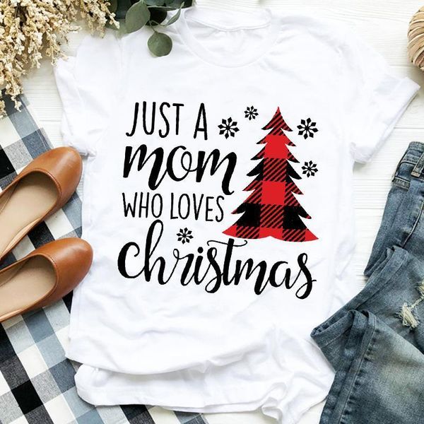 

women clothing plaid snowflake cute love holiday merry christmas clothes ladies graphic print tee tshirt female t-shirt, White