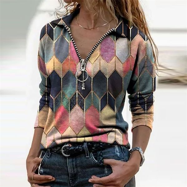

casual women v neck zipper blouse shirt elegant daisy print female spring autumn long sleeve loose blusa pullover 210225, White