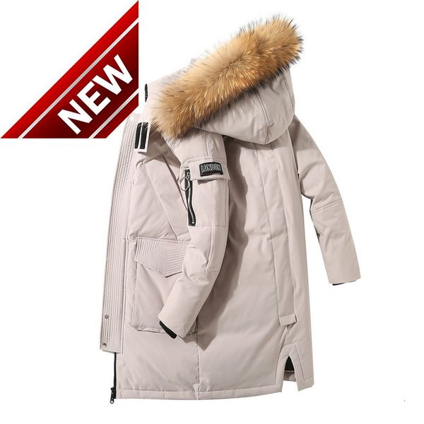 

-30 degree winter down coat men white duck jacket couple fashion hooded fur collar long thick keep warm parkas, Black